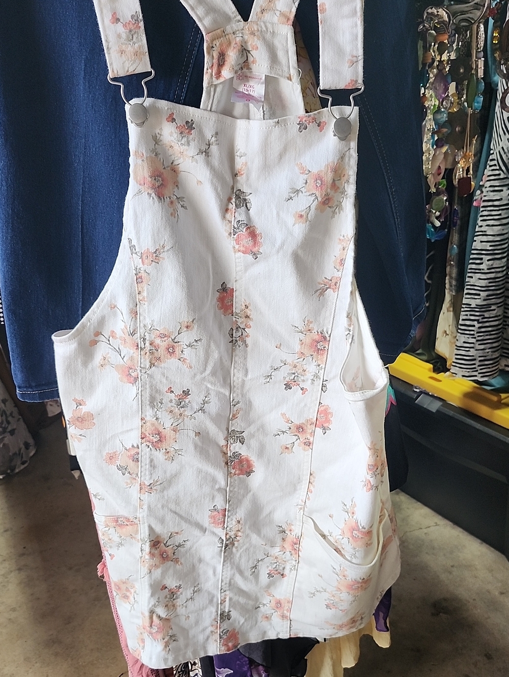 NOBO White Floral Pinafore Dress with Pink Blossoms Xl Jr